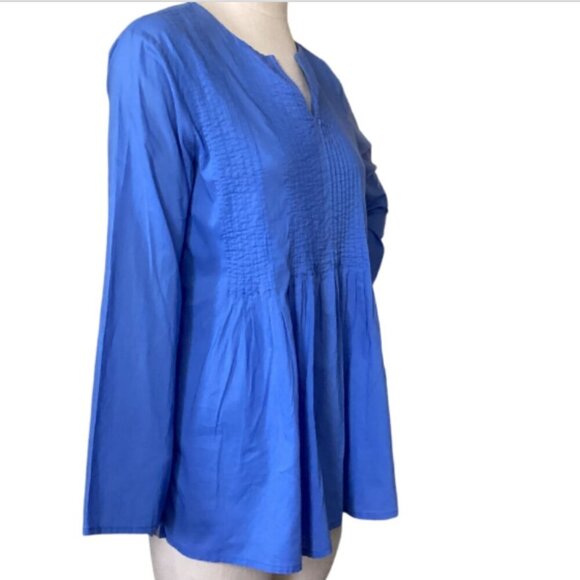 The Company Store Cotton Pleated Voile Tunic Top Sz S Periwinkle Blue 84D - Picture 2 of 7